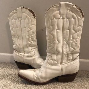 Vintage white leather cowboy boots